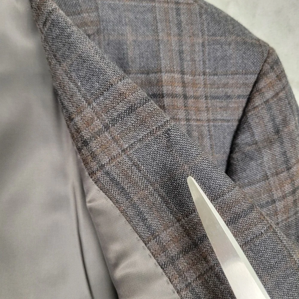 Lauren Ralph Lauren Men's 46R Blue Brown Plaid 100% Wool Natural Stretch Blazer